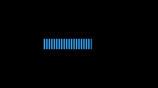 Blue Retro Segmented Loading Bar Animation, Pixelated Grid Blocks Progress Status Indicator for Gaming UI, Tech Website Buffering Interface Concept Isolated on Black Background