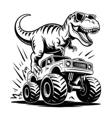 Cool dinosaur driving a monster truck vector in ink style © Rohi