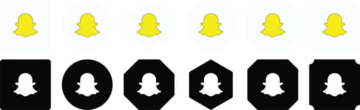 Snapchat logo and multimedia messaging icon set vector illustration, hand drawn social media chat symbol collection for modern app design
