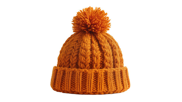 Orange knitted beanie hat with pompom