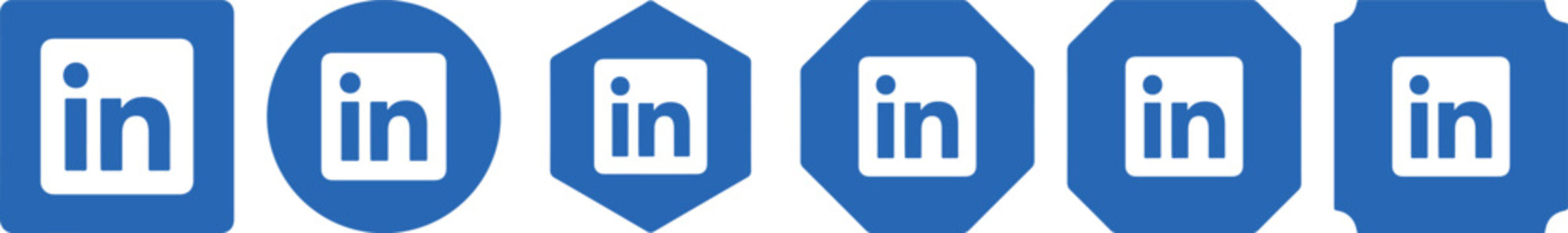 LinkedIn blue social media logo icon collection, set of various shape variations, hand-made vector illustration, isolated on transparent background.