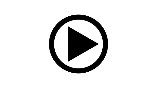 Play Button Icon Animation, Simple Black Media Player Triangle Symbol for Video and Audio Interface UI Concept Isolated on Clean Plain White Background Graphic Element