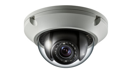 White dome security camera with clear lens and black interior © Julia