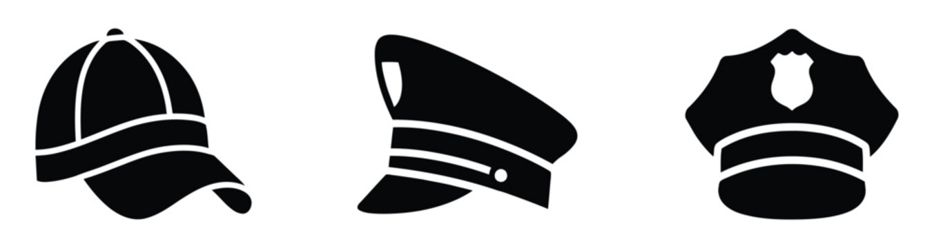 police and park ranger hats in black silhouette hat law enforcement uniform headwear official. police officer hats with star emblem on white background