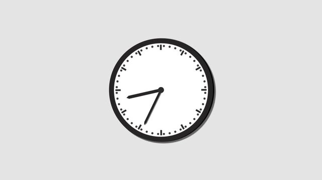 Minimalist analog wall clock ticking fast forward time lapse on white background, watch