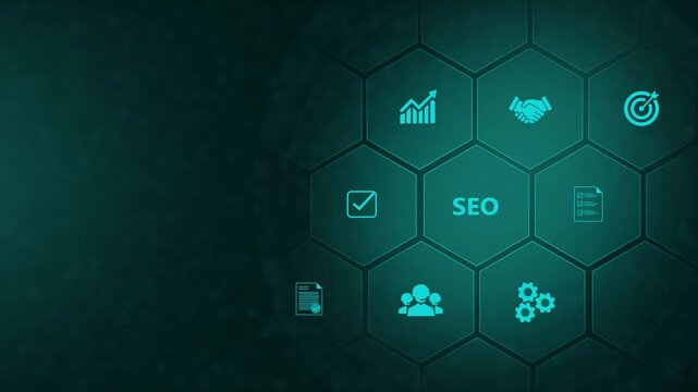 Visual representation of a digital marketing strategy showcasing SEO, data analytics, and planning concepts. Ideal for illustrating online marketing and digital 3d interface on cyan color background