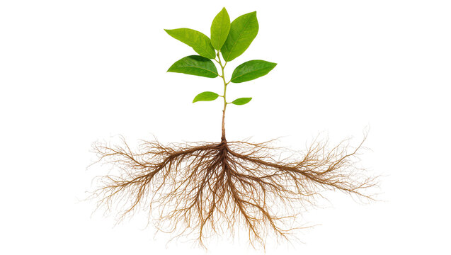 Green plant with extensive root system and leaves