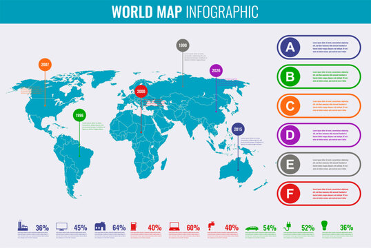 World map with Infographics elements. Vector