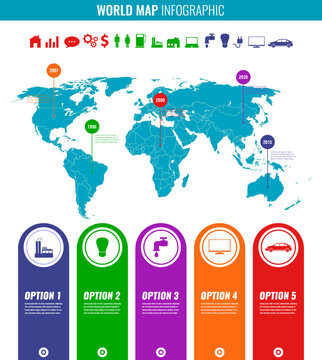 World map with Infographics elements. Vector