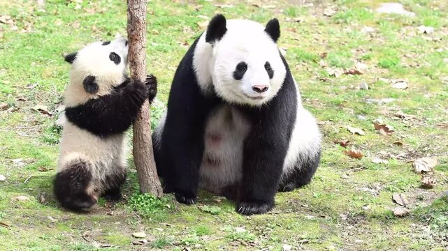 Mother Panda, Hao Qi, Playing with her cub, San Mei, Chongqing, China