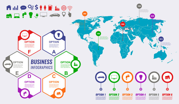 World map with Infographics elements. Vector