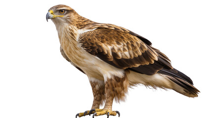 Fototapeta premium Brown eagle with sharp yellow beak and talons standing