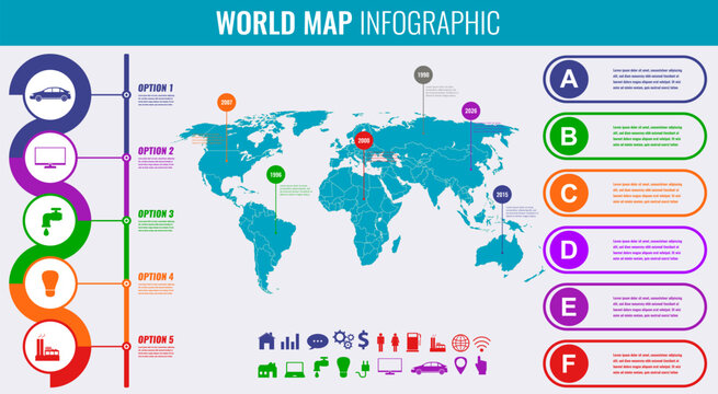 World map with Infographics elements. Vector