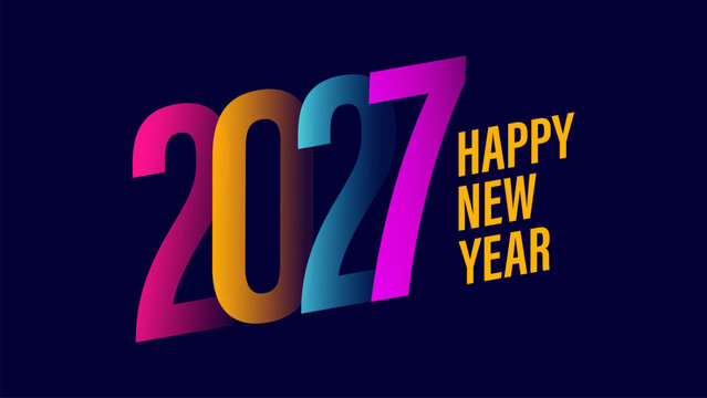 2027 Happy New Year festive graphic design. New Year 2027 color numbers design template. Vector illustration.	