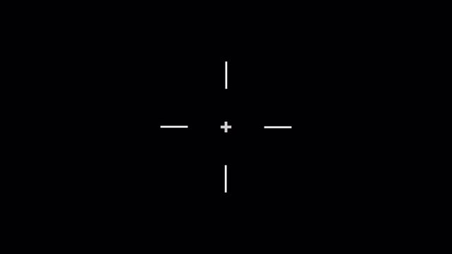Crosshair target reticle animation, aim focus pointer, HUD sniper scope marker, military shooting sight interface, tracking center symbol on black background