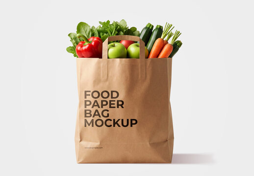Brown Paper Grocery Bag Mockup with Fresh Vegetables