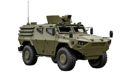 Olive green armored personnel carrier with machine gun turret © Julia