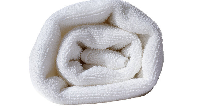 Rolled white terry cloth towel with textured surface