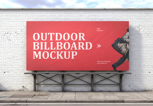 Outdoor Billboard Mockup on White Brick Wall
