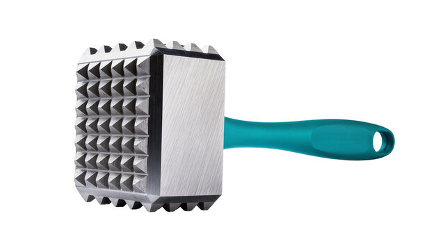 Metal meat tenderizer with teal handle