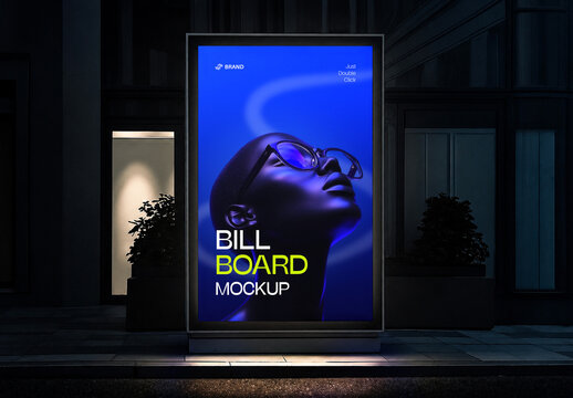 Glowing Lightbox Billboard Mockup at Night