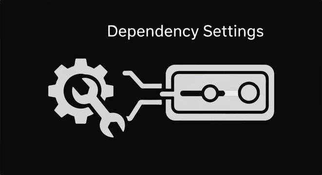 Illustration of Dependency Settings with Gear and Control Dial on Dark Background.