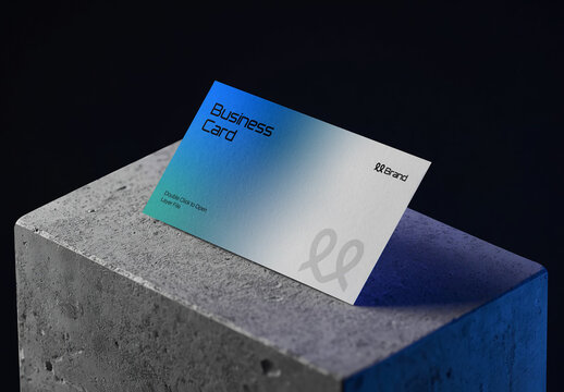 Business Card Mockup on Concrete Block Podium