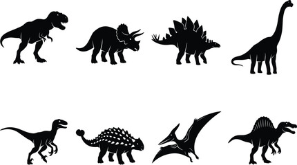 Dinosaur Silhouette Collection Featuring Tyrannosaurus Triceratops Stegosaurus Sauropod Raptor Ankylosaur Pterosaur and Silhouette Collection Featuring Tyrannosaurus Triceratops Stegosaurus Sauropod  © Madu