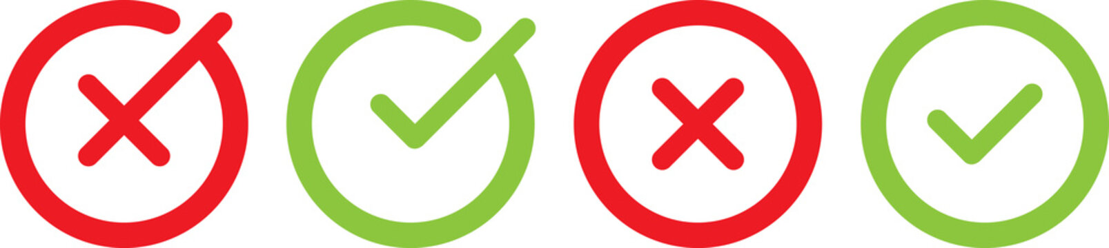 Check mark and cross mark icons. Green and red circles.