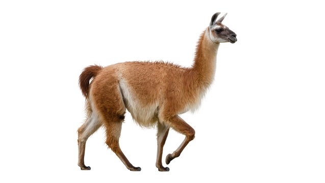 Guanaco walking with fur coat and long neck