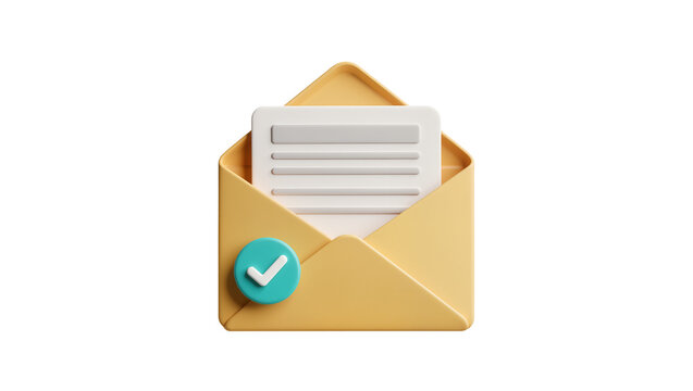 Yellow envelope with document and green checkmark icon