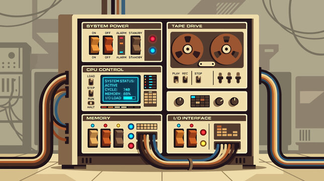 Vintage computer hardware control panel system.