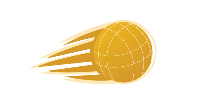 Dynamic fast flying Yellow Bocce ball vector illustration isolated on white. This modern sports icon features stylized speed lines, perfect for petanque tournament logos, active games and recreation.