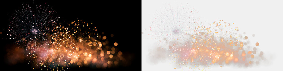 Fototapeta premium Bright Fireworks Celebration Overlay with Glitter Effects PNG
