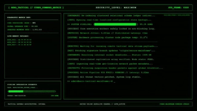 Cyber Command Tactical Server Mainframe Network Security Dashboard Animation.