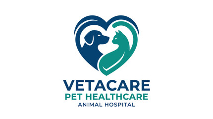 Naklejka premium Vet care animal hospital logo with heart design