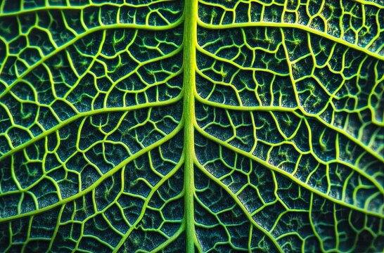 Intricate venation pattern on bright green leaf