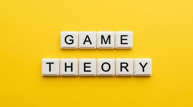 Game theory concept illustration with scrabble tiles on yellow background