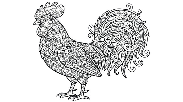 Intricate Rooster Illustration - Zentangle Style
