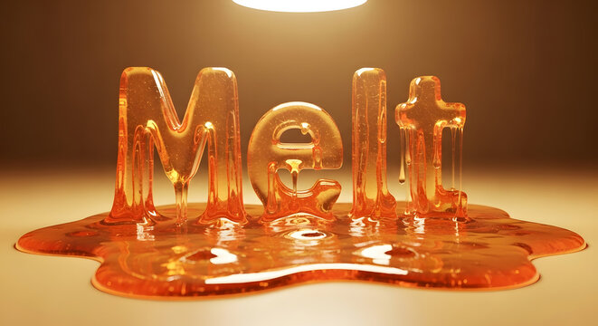 Transparent glowing melt text made of liquid honey or golden syrup.