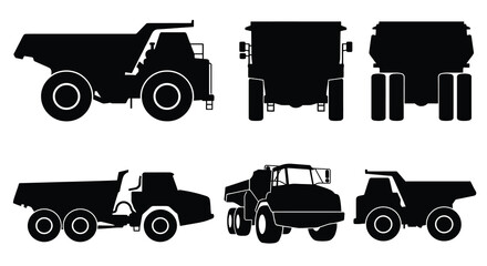 Dump Truck Silhouettes In Various Views Black And White Silhouette © asma