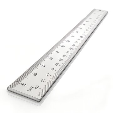 Single Metal Ruler 30cm with Metric Markings, Isolated on White Background
