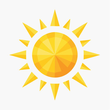 Bright stylized sun icon with radiant golden rays and geometric center