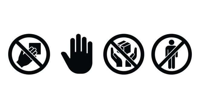 Prohibition Signs Collection Black Silhouette Icons On White Background Silhouette