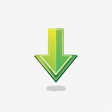 Three dimensional green and yellow downward arrow graphic with shadow
