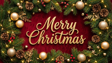 Obraz premium Top view Christmas flat lay with Merry Christmas sign