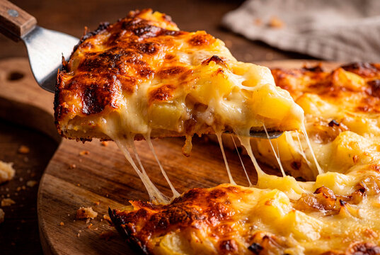 Traditional Italian frico cheese potato pie slice