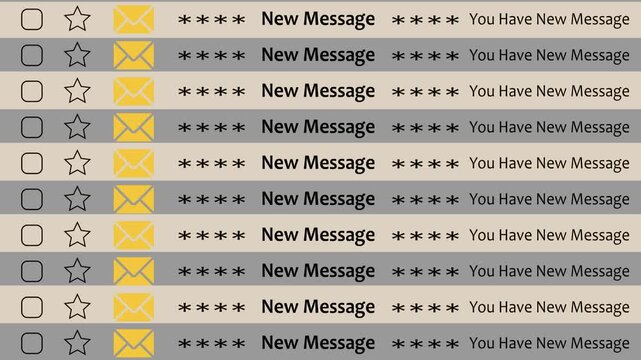 New Message showing in the email style, 4k animation scrolling with lot of messages concept. Unread message, email marketing. scrolling list in the internet browser ,seamless loop up animation
