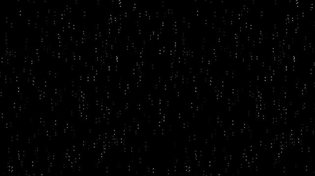Abstract Cinematic Particles Background with Seamless Vertical Falling White Dust and Bokeh Sparks on Black; Minimalist Digital Data Rain Loop for Sci-Fi, Technology, and Elegant Motion Graphics.