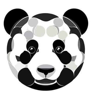 Abstract panda face with circular patterns in shades of black, white, and gray